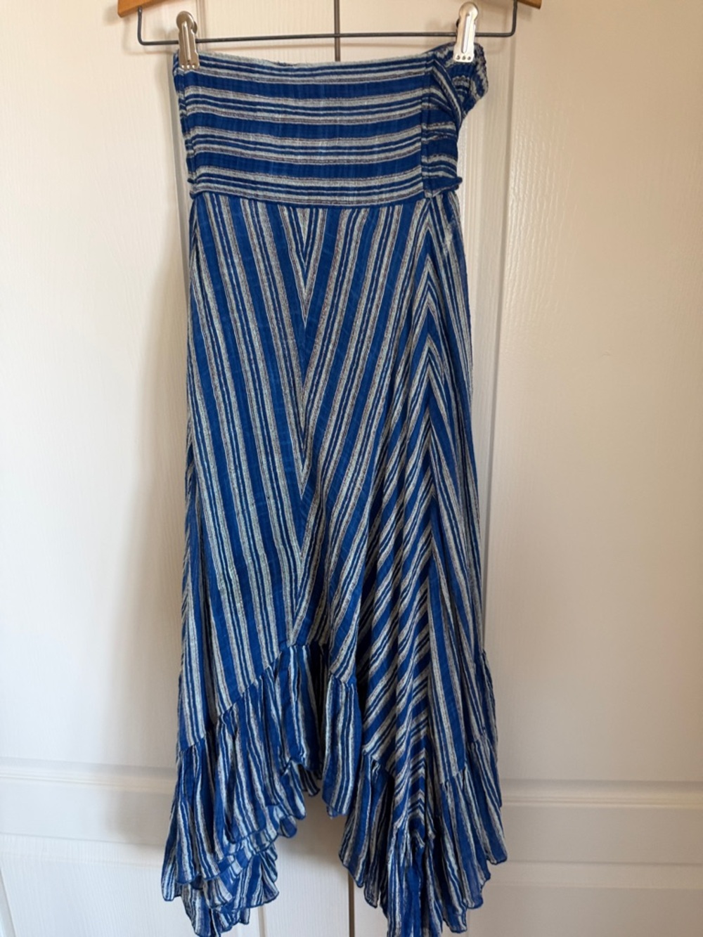 Striped Blue High-Low Tie-Waist Maxi Skirt - Picture 2 of 3